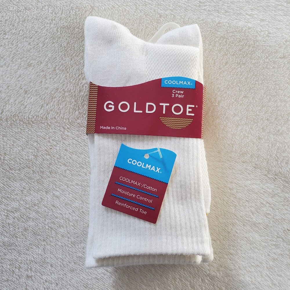 Gold Toe Coolmax 3pk White Crew Socks Womens Shoe Size 6-9